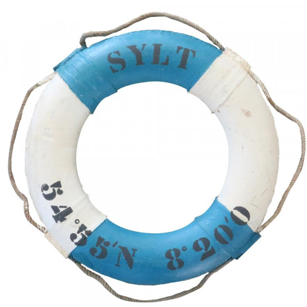 Sylt-Rettungsring mit Insel-Koordinaten, blau-weiß, 75 cm